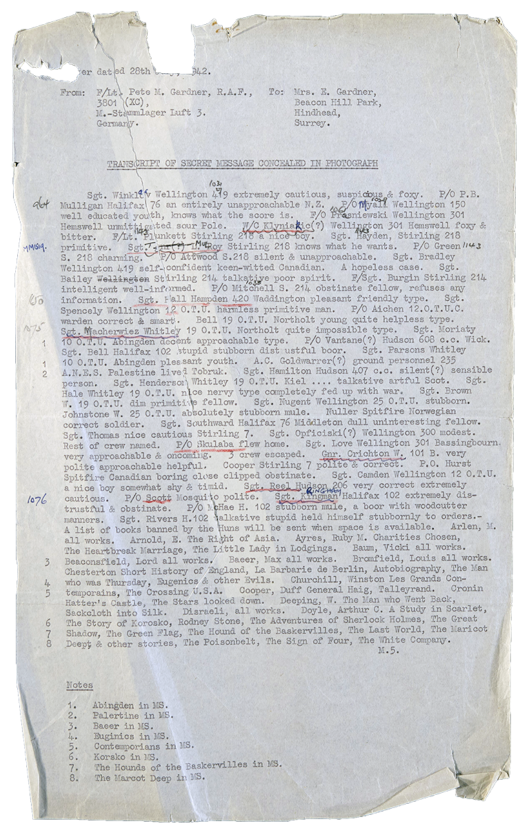 A typed transcript of a concealed letter sent to British Intelligence Services.