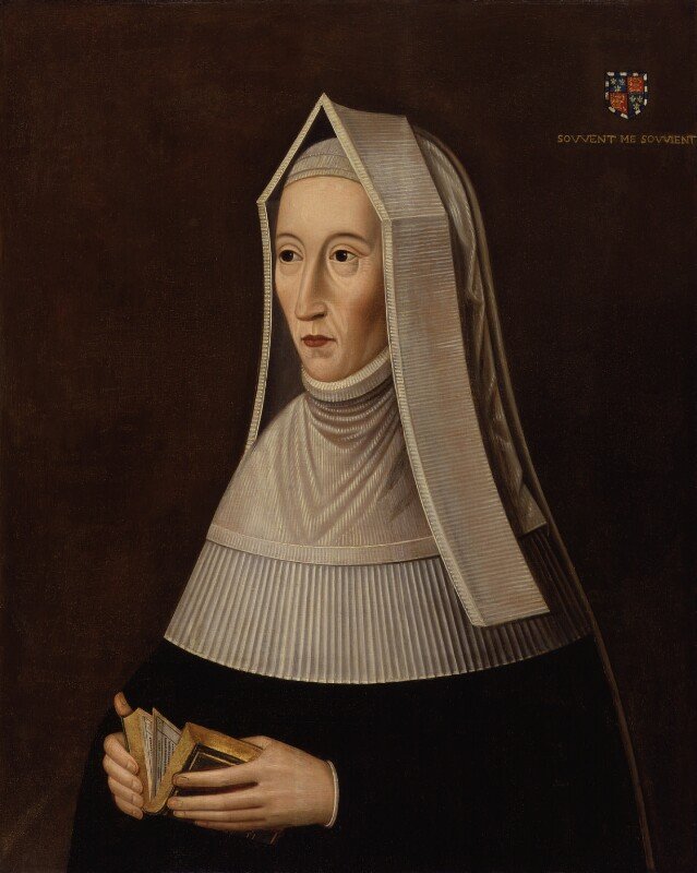 A portrait of Margaret Beaufort wearing traditional 15th century clothing.