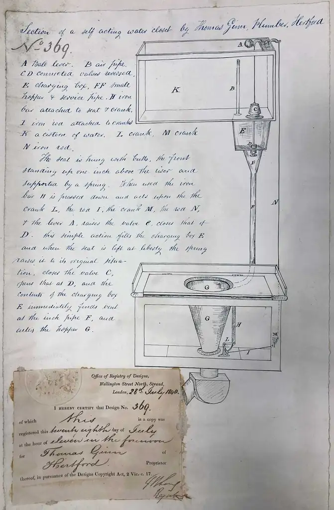 A heavily annotated design for a toilet