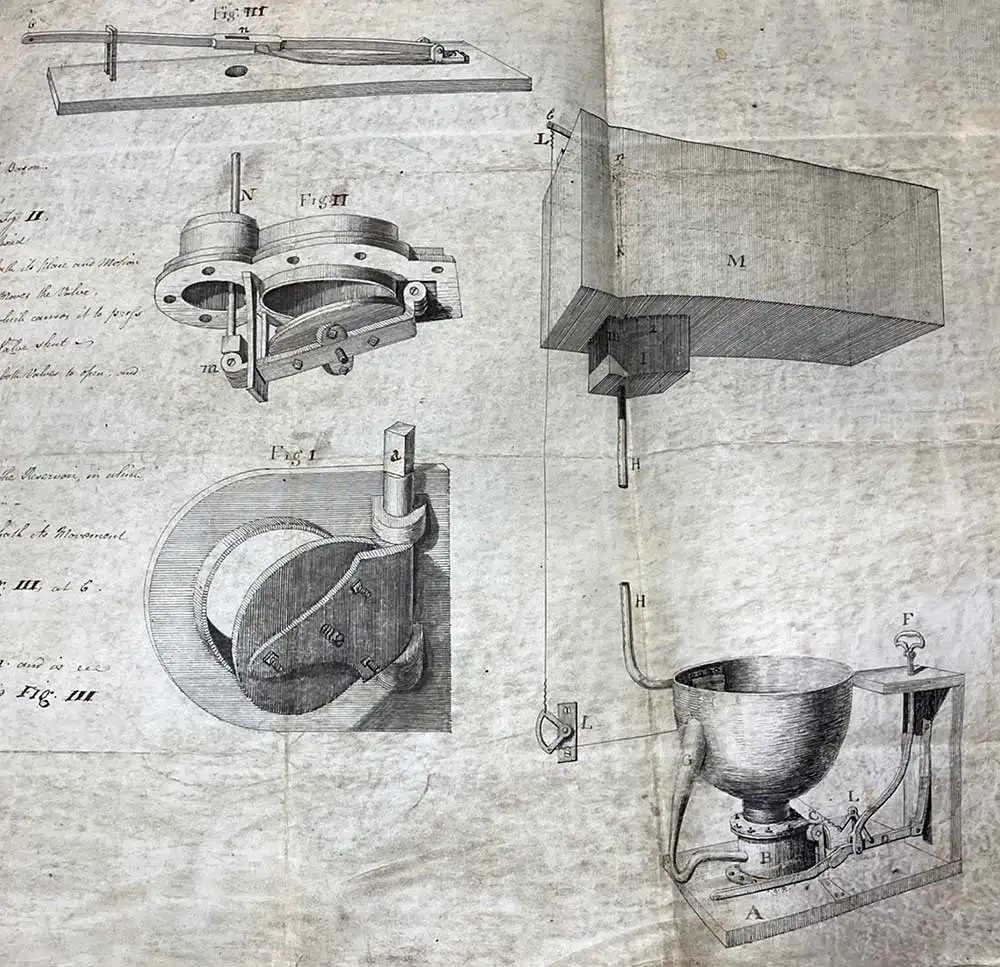 A series of detailed designs of different elements of a toilet