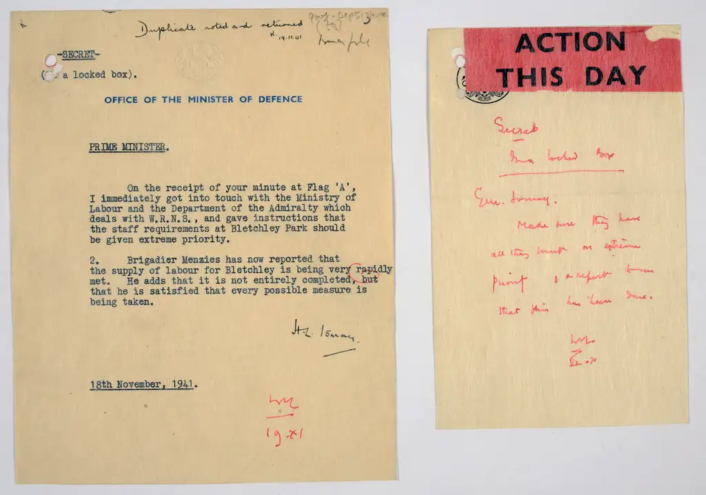 Two letters side by side, one is typed and to the Prime Minister, the other handwritten by Churchill