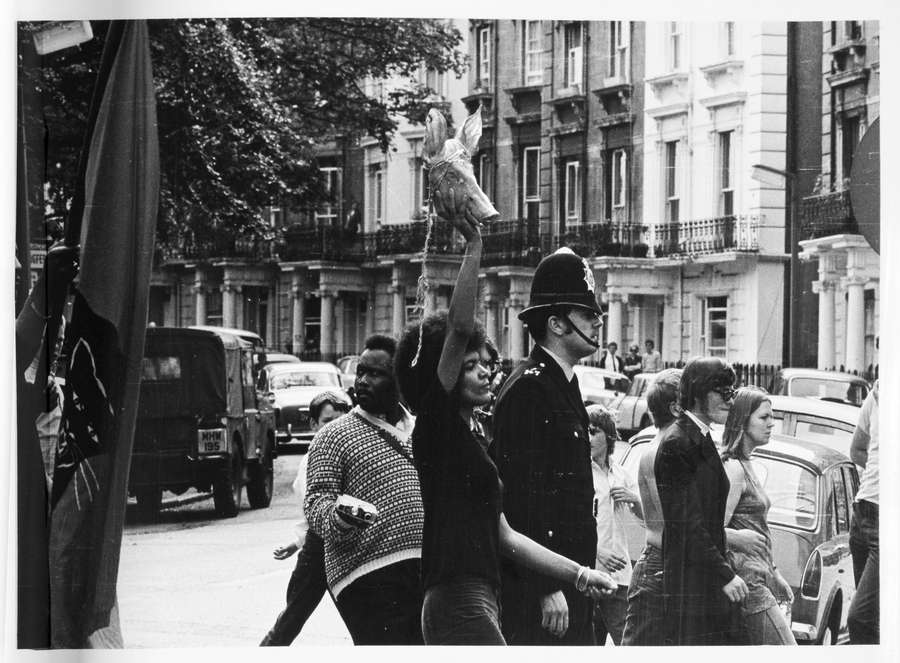 Black and white photograph of Mangrove Nine protesters