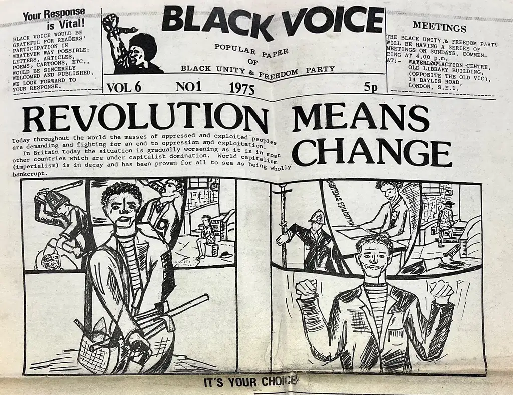 The front page of volume 6 of Black Voice, the title story is 'Revolution means change'.