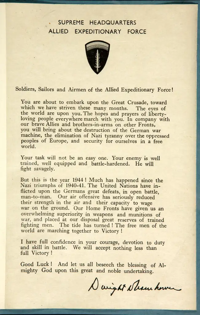 Printed page from a pamphlet headed 'Supreme Headquarters Allied Expeditionary Force'.