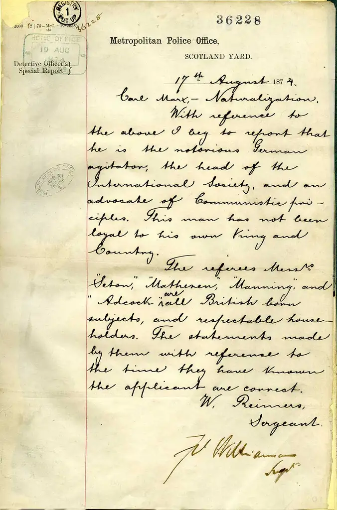 A hand written letter on paper headed 'Metropolitan Police'