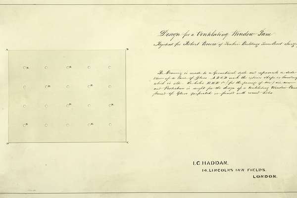 A diagram of a rectangle of glass, evenly perforated with small holes.