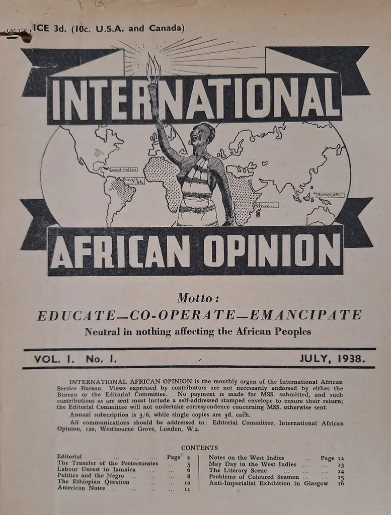 The front cover of volume one of International African Opinion.