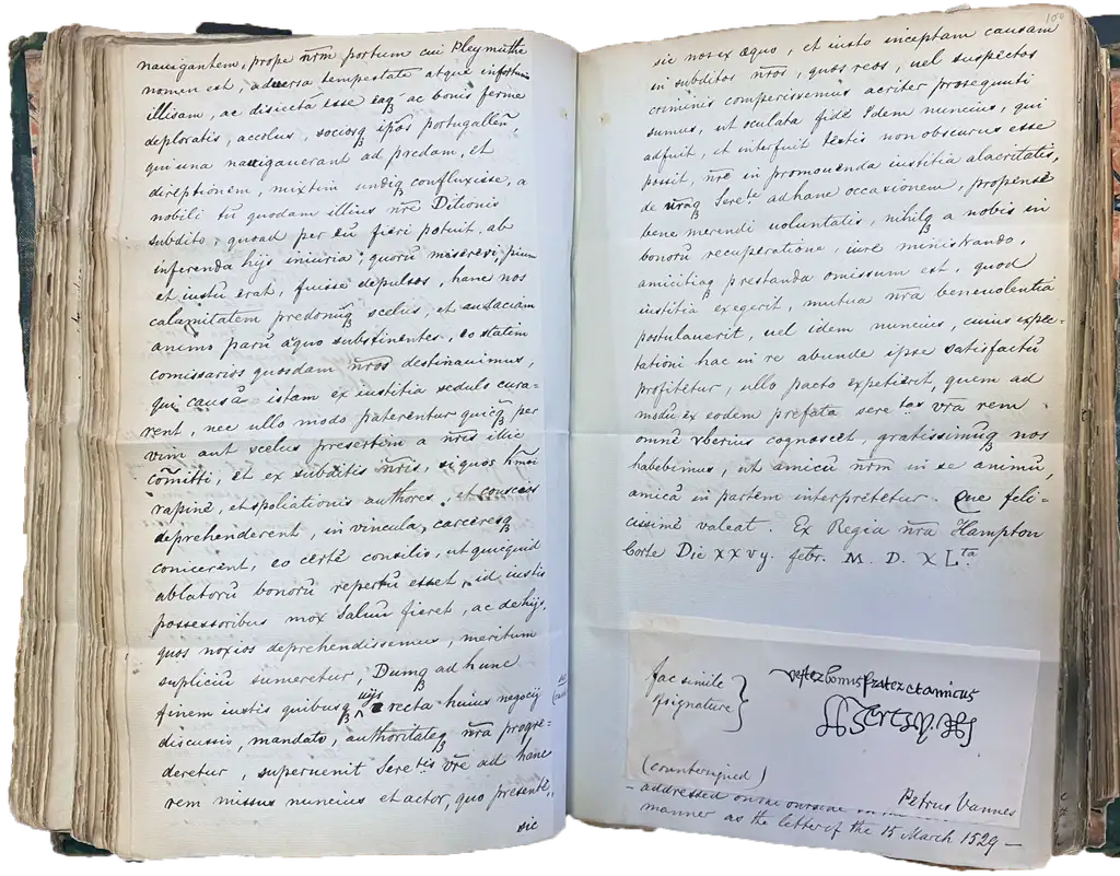 An sizeable notebook opened towards the middle where there is handwritten text.