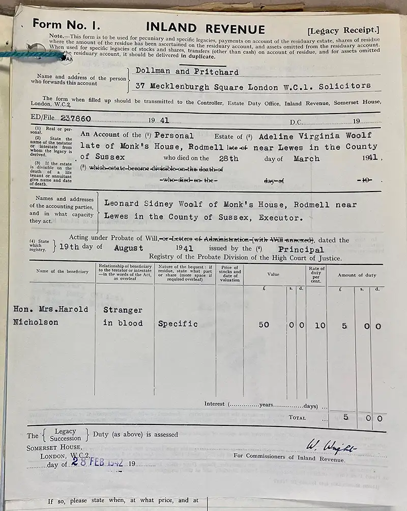 Printed form filled in with typewritten text.