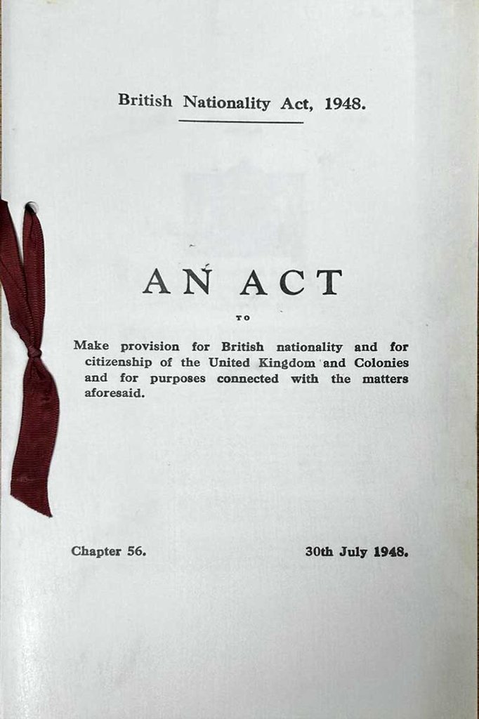 Cover of a Parliament paper bound with a red ribbon, titled 'British Nationality Act, 1948.'