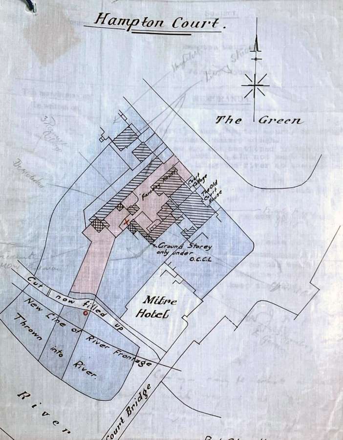 A map of Faraday House, at Hampton Court, and its surrounding cottages and land.