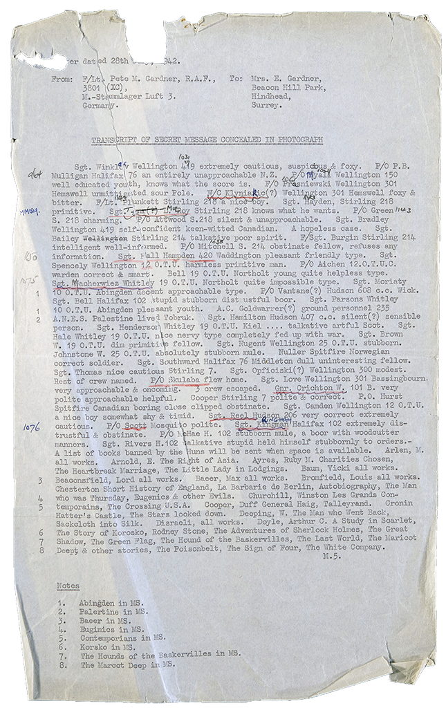 A typed transcript of a concealed letter sent to British Intelligence Services.