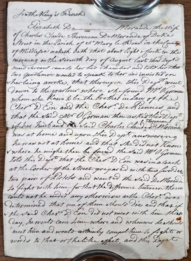 A handwritten statement by Elizabeth de Morande.