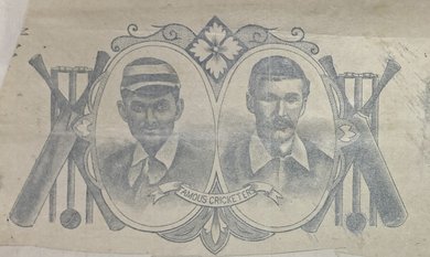 A drawing of two cricket players on paper.