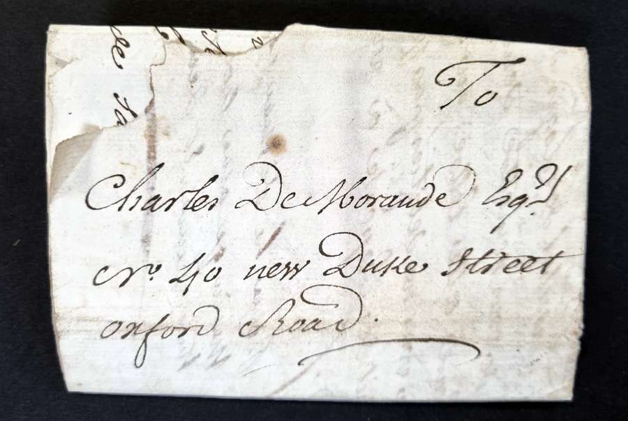 The cover of an envelope for a letter with 'To Charles de Morande' written on it.