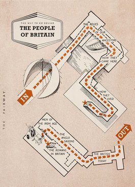 A plan of an exhibition titled The People of Britain with a walking route marked