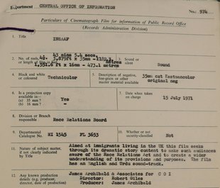 A typed form records details of the film Insaaf including number of reels and type of negative