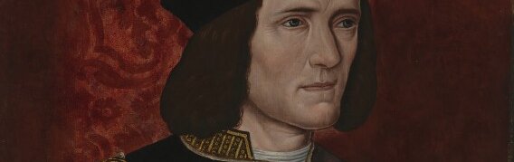 An oil painting of Richard III. He is putting a ring on his little finger