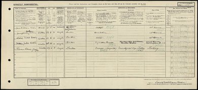 A census return with details of five people filled in
