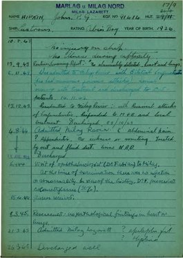 A handwritten document detailing dates and events in relation to John Hipkin's health.