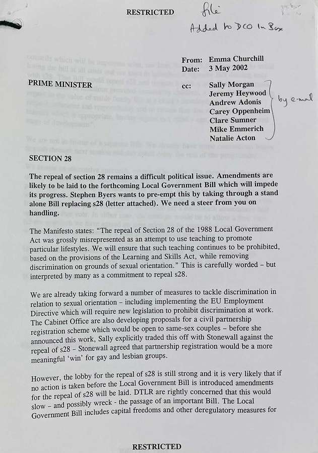 A typed letter to the Prime Minister, marked 'Restricted'