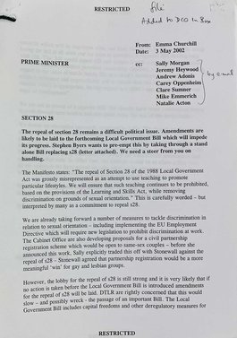 A typed letter to the Prime Minister, marked 'Restricted'