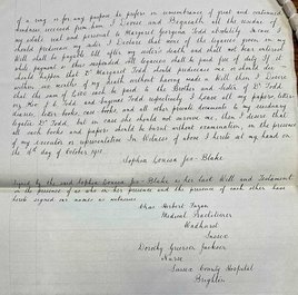 Detailed handwritten text describing the last wishes of Sophia Jex-Blake.