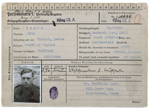 A filled-in prisoner card for Airey Neave with a passport photo of him.