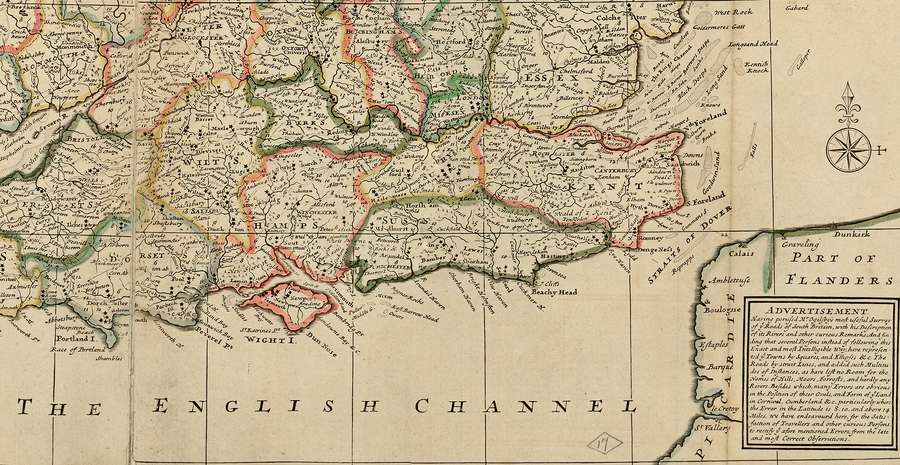 A 17th-century map of England's south coast.