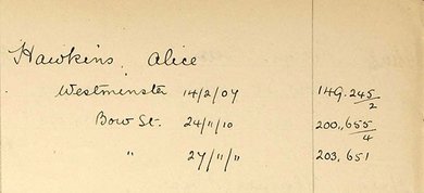 Hand written entry of Alice's name