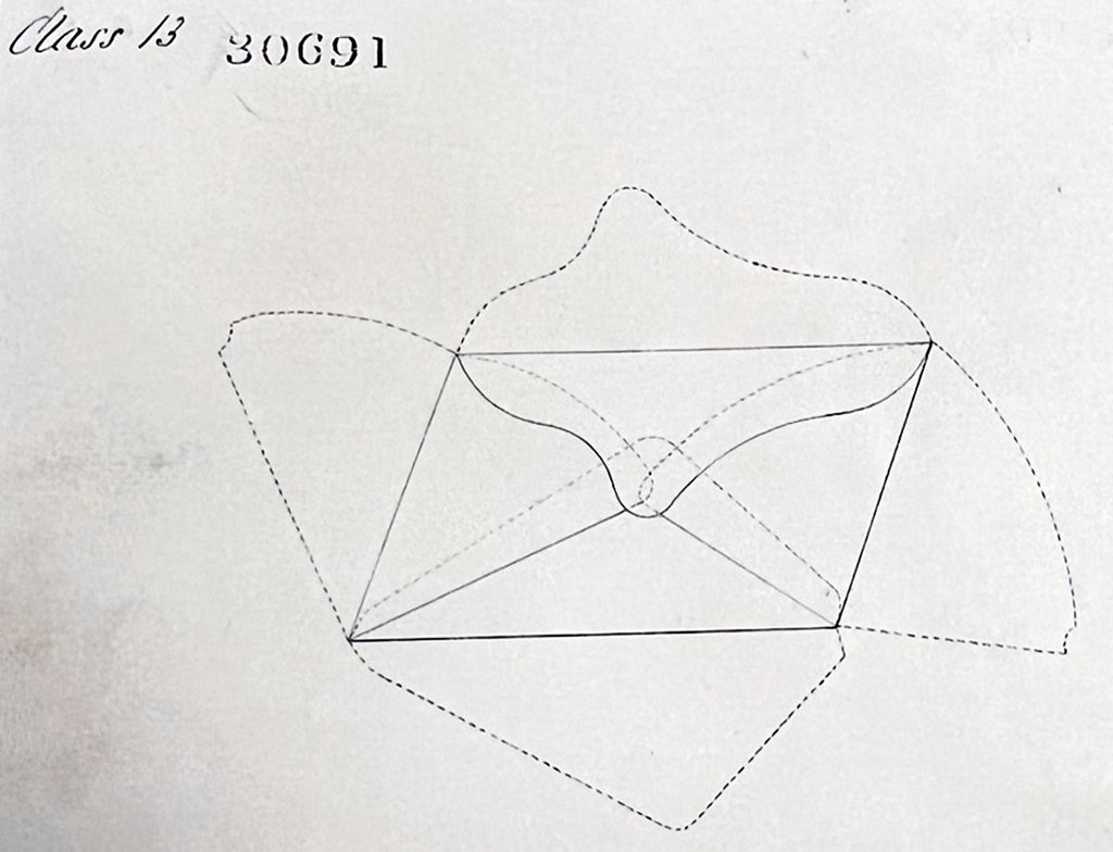 A simple ink sketch shows a folded envelope with dotted lines indicating its unfolded shape.