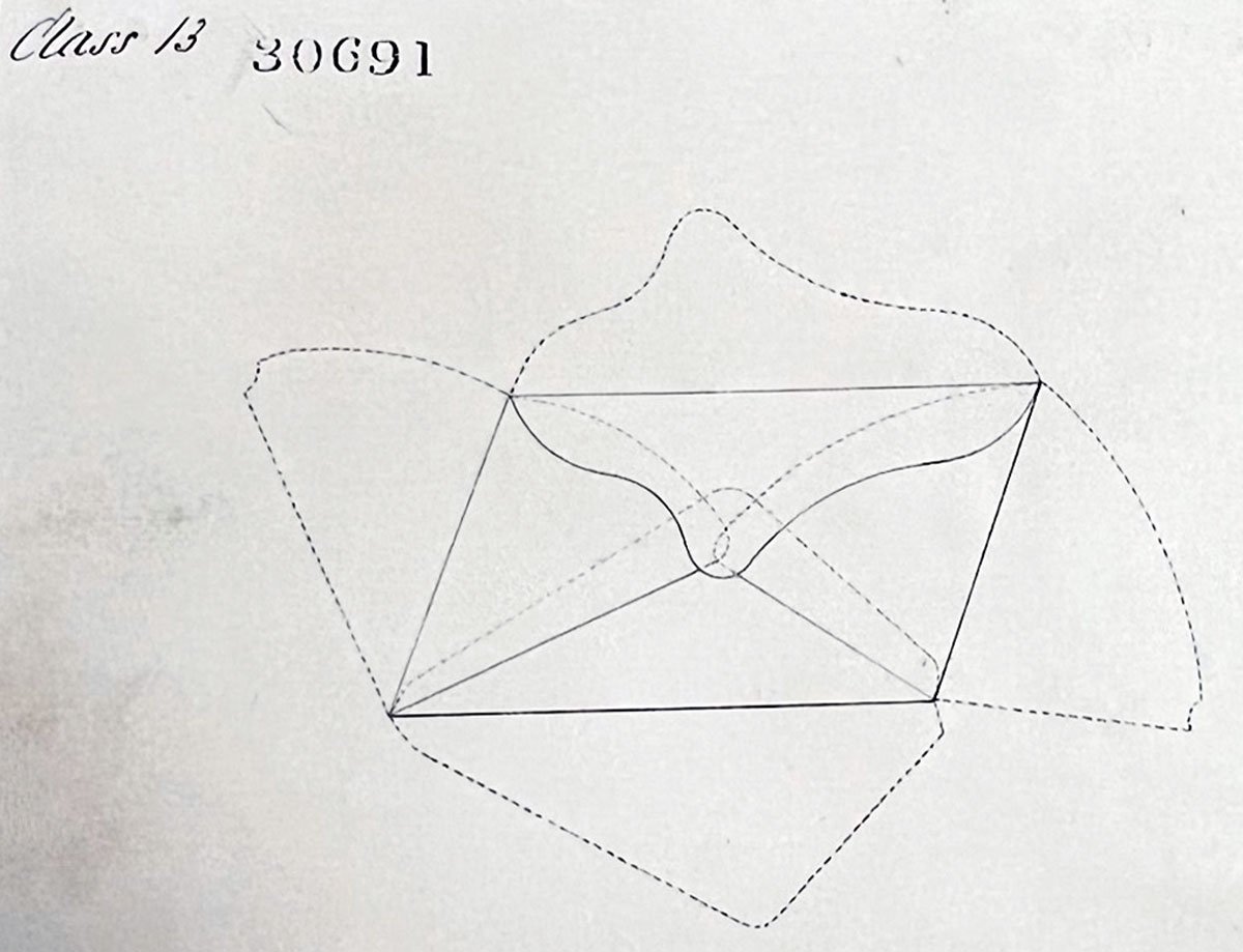 A simple ink sketch shows a folded envelope with dotted lines indicating its unfolded shape.