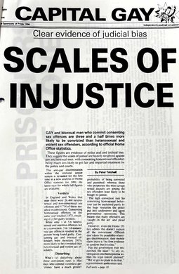 A newspaper article with the headline 'Scales of Injustice'.