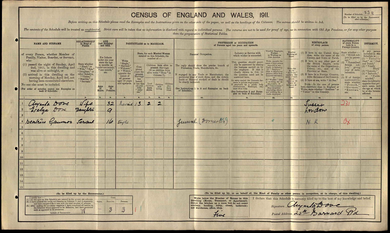 Printed form headed 'Census of England and Wales, 1911', filled in with black ink.
