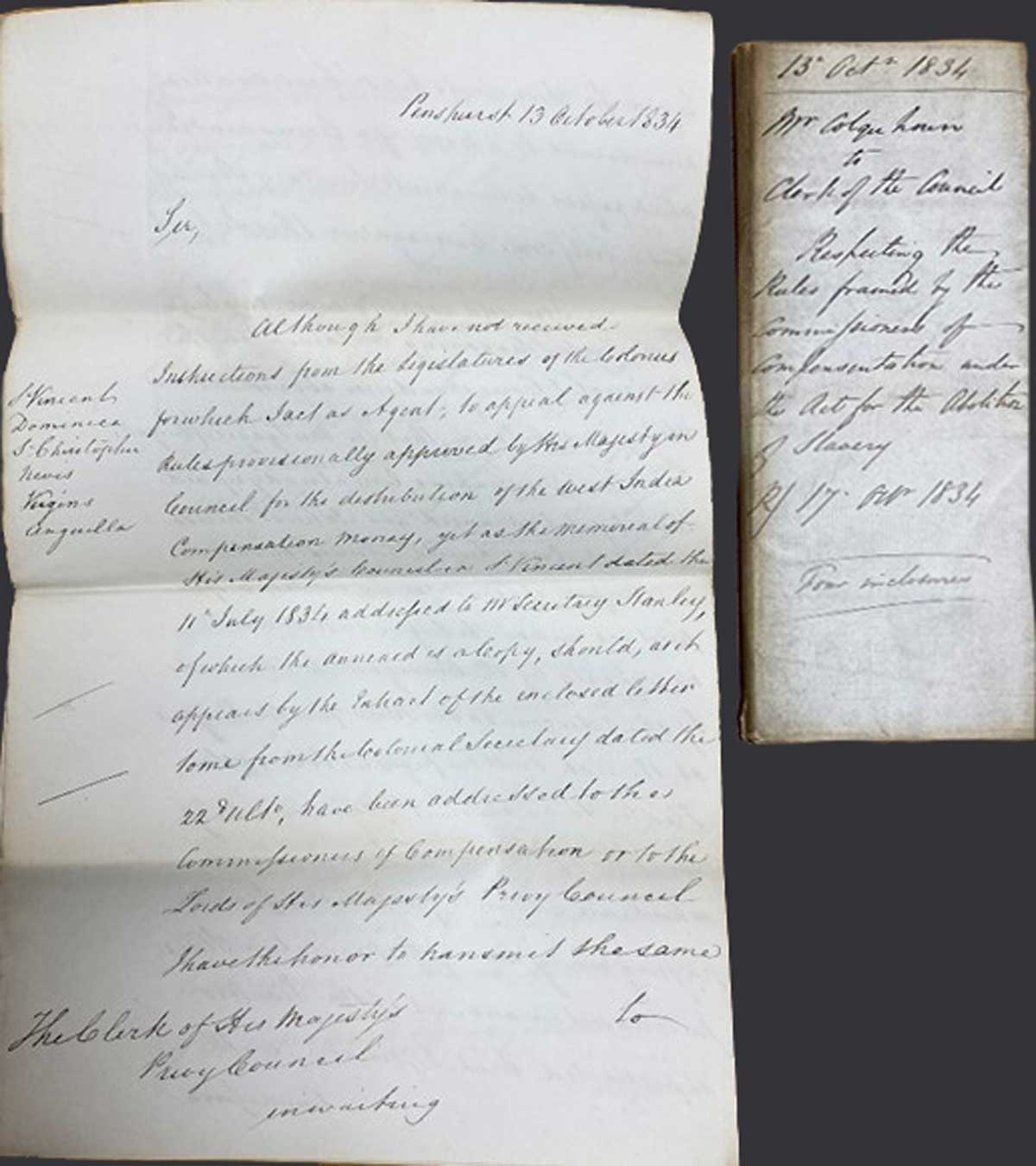 A folded and an unfolded handwritten letter beginning 'Sir,'.