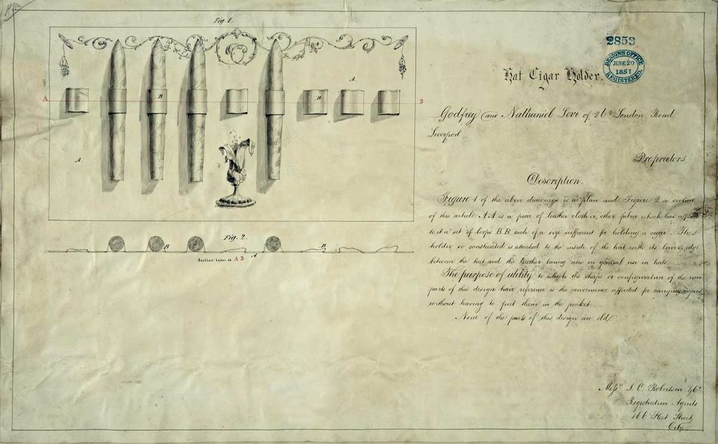 Text sits to the right of a sketch of four cigars siting in ring-like holders in a line.