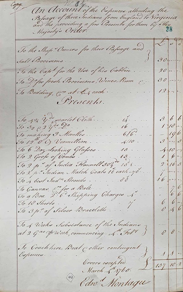 A handwritten list of around 20 items and their costs in pounds, shillings and pence.