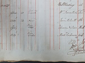 A detail from a page of an official log. An entry for 'Horace Nelson' is the second to last