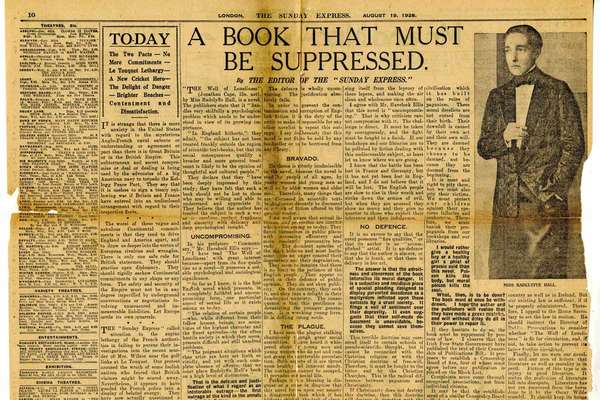 A newspaper story cutting titled A BOOK THAT MUST BE SUPPRESSED.