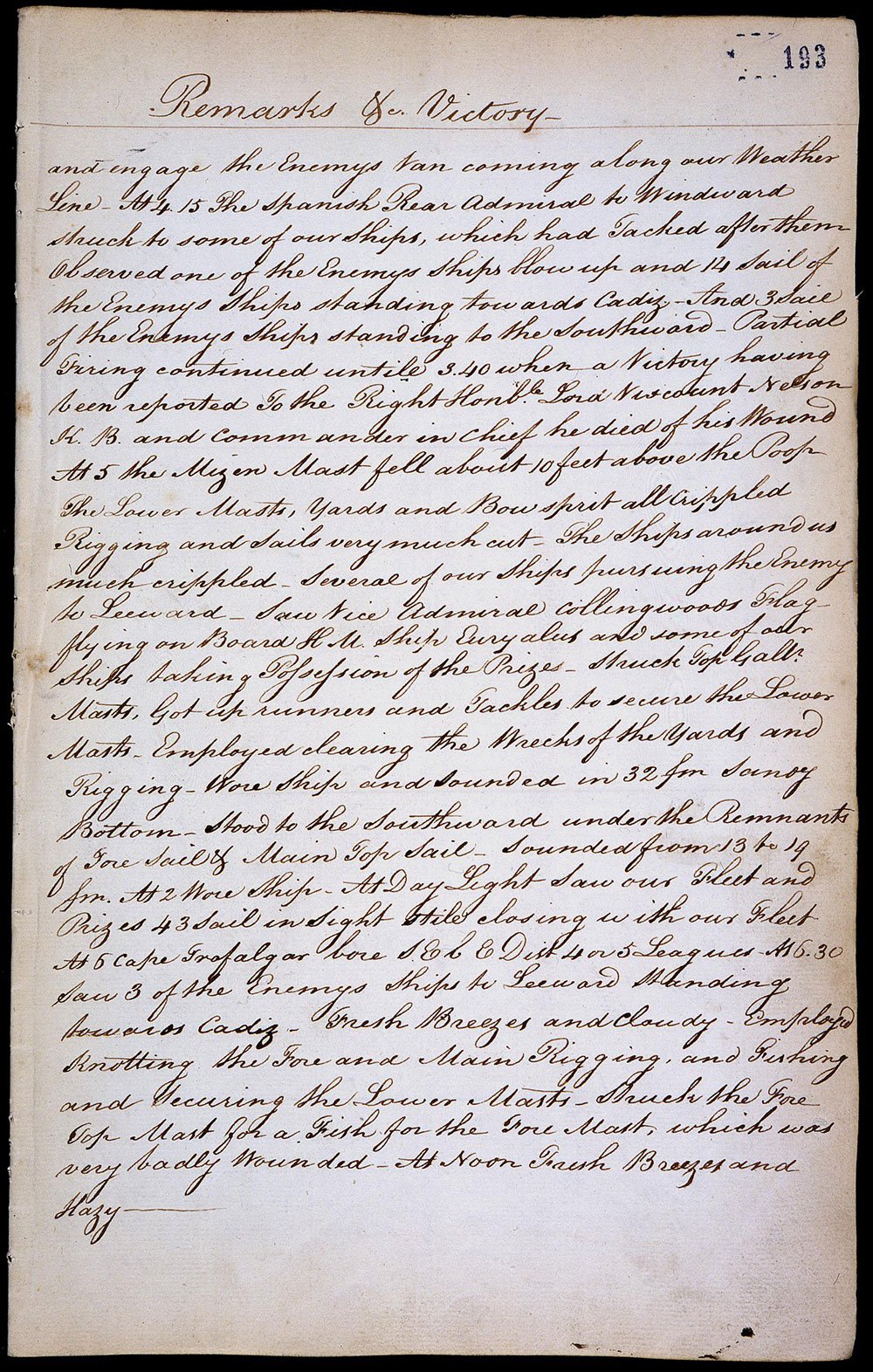 A hand written page of text titled 'Remarks for Victory'