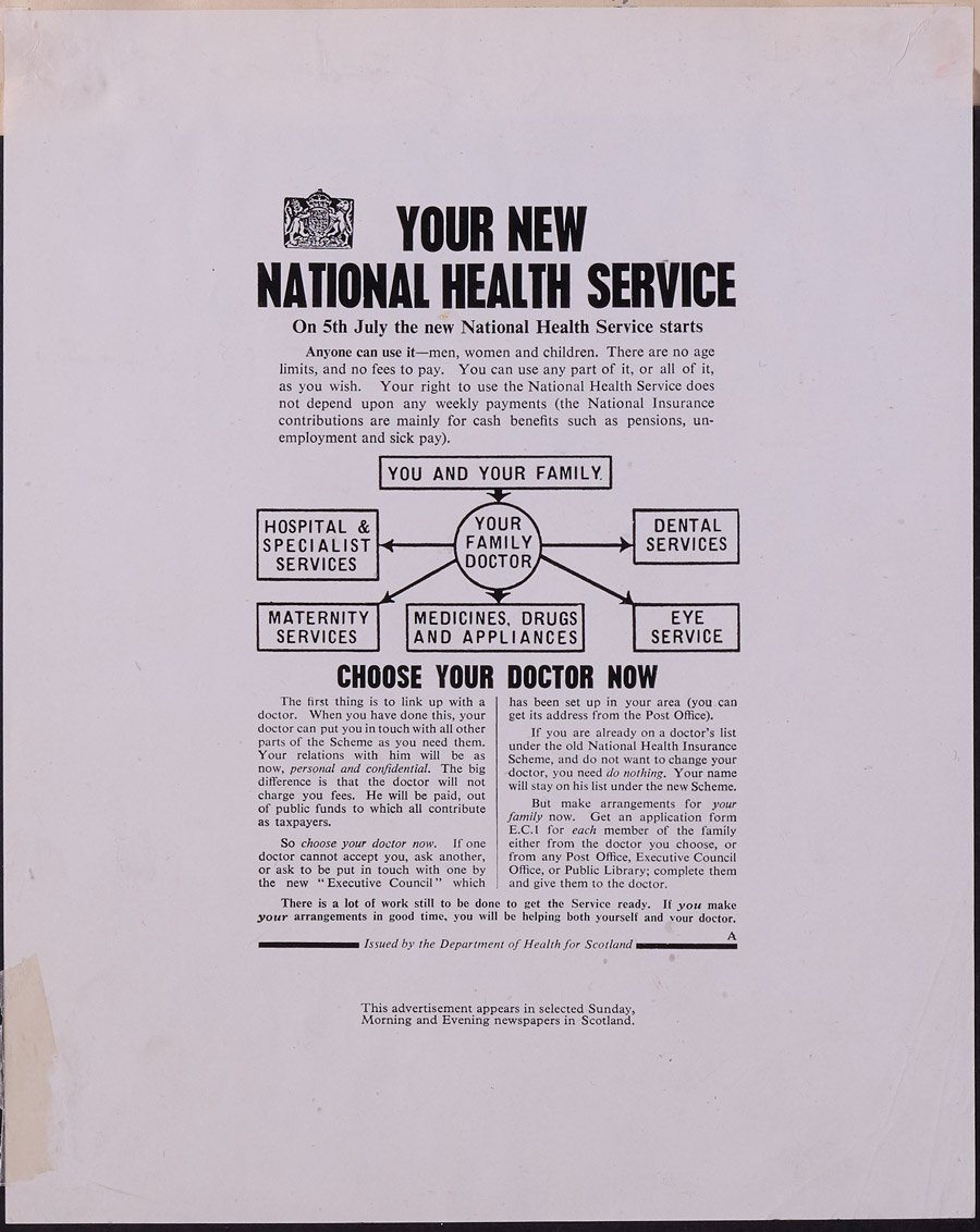A leaflet titled 'Your new national health service' suggesting users to 'Choose your doctor now'