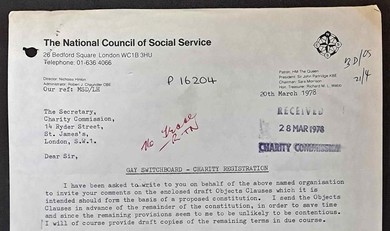 Typewritten, formal letter which has been stamped 'RECEIVED 28 MAR 1978 CHARITY COMMISSION'.