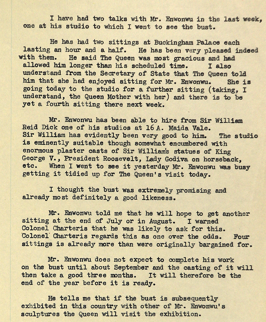 Typewritten document beginning 'I have had two talks with Mr. Enwonwu in the last week'.