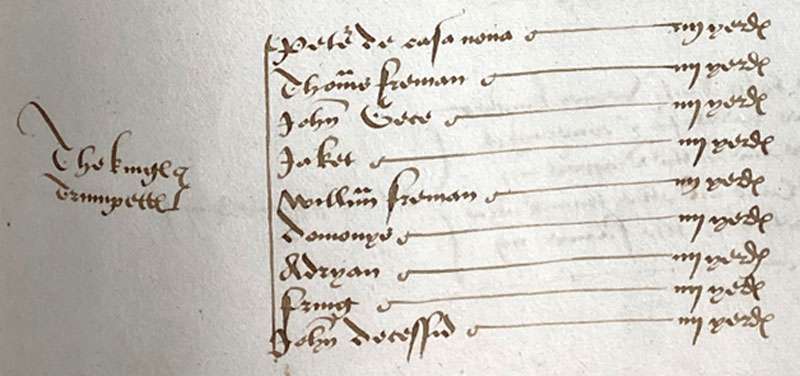 Nine names in a handwritten list.