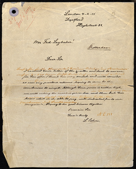 Letter written in black ink, with faded brown ink written between the lines in the same handwriting.