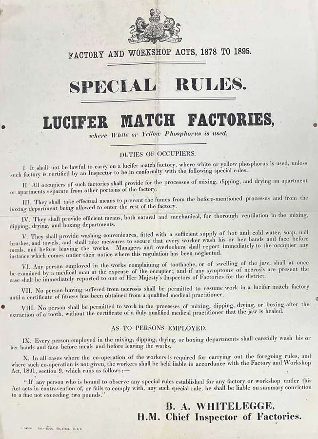 A printed list of rules headed with a crest.