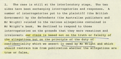 Typewritten note with sections of the final sentence underlined.