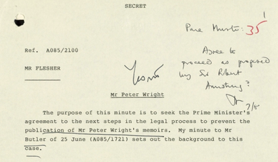 Printed note with handwriting: 'Agree to proceed as proposed by Sir Robert Armstrong?' and 'Yes'.