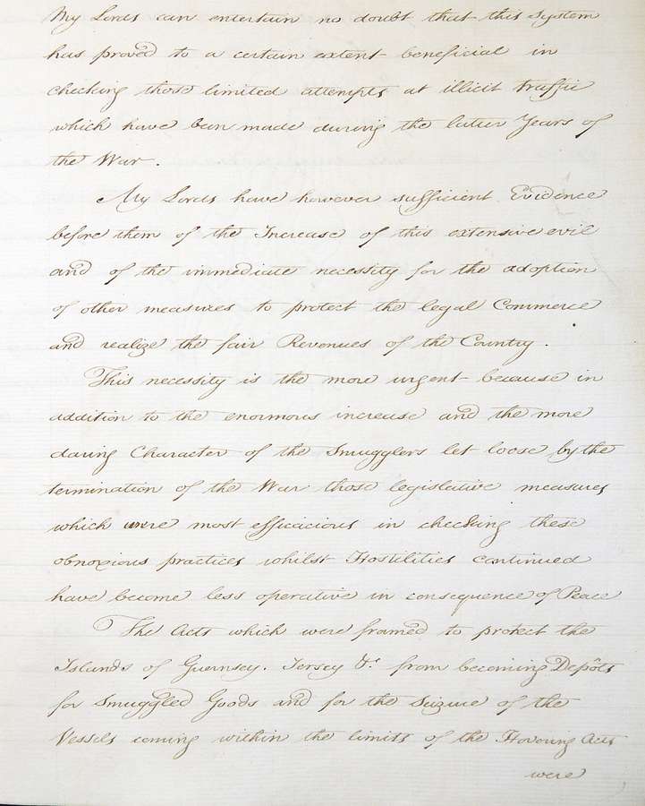 A handwritten minute detailing the 'daring character' and rise in smuggling in the England.