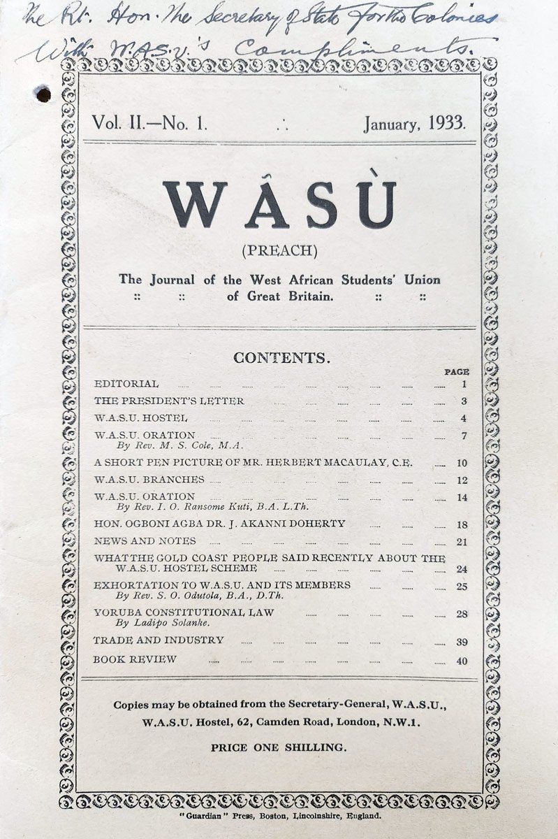 The contents page of a journal titled WÃSÙ.